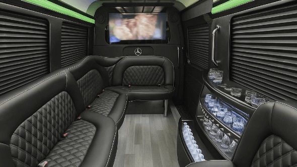Interior of Stockbridge Party Bus Company's 14 Passenger Sprinter Limousine in Stockbridge