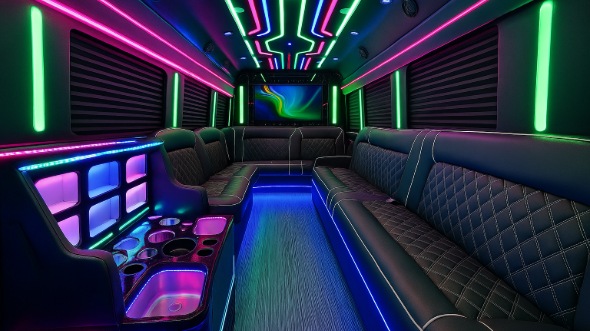 Interior of Newnan Party Bus Company's 30 Passenger Party Bus in Newnan