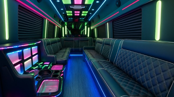 Interior of Woodstock Party Bus Company's 50 Passenger Party Bus in Woodstock